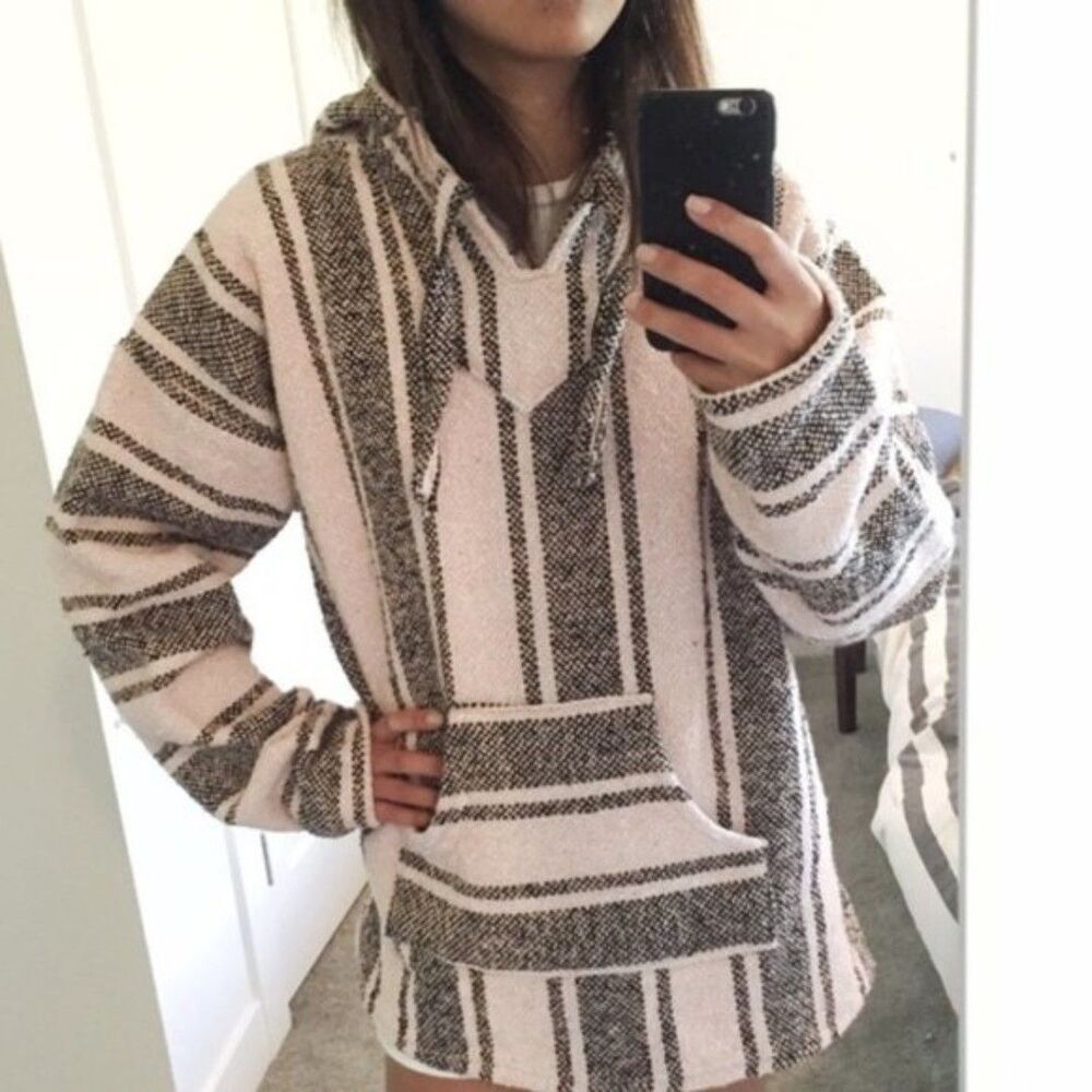 Mexican Baja Hoodie Beige Tan Black